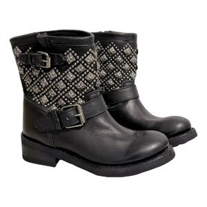 ASH Leather Moto Biker Studded Ankle Boots